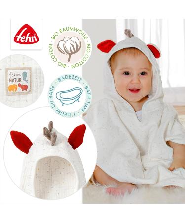 Fehn Baby Zebra Bathing Towel - Organic Cotton Hooded Poncho for Toddlers 55x110 cm - Soft Musselin Baby Bath Towel - Buy Online on SooperMarket.com