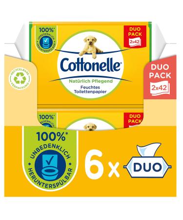 Cottonelle moist toilet paper of course nourishing - chamomile & aloe vera biodegradable plastic -free reclaimable duo pack 6 x 84 wet wipes