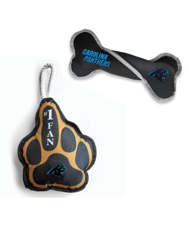 Littlearth Unisex-Adult NFL Carolina Panthers Super Fan and Tug Bone Pet Toy Combo Set, Team Color, One Size