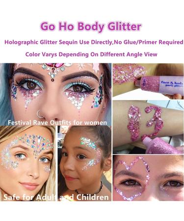 Go Ho Pink Face & Body Glitter Gel - Holographic Chunky Sequins Glitter for Concerts & Festivals | Long Lasting Glitter Makeup for Eye, Lip, Hair & Nails - 52g - Buy Online on SooperMarket.com