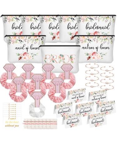 Coume 63 Pcs Bride Proposal Gifts Bridesmaid Gifts Maid of Honor Gifts Matron of Honor Gifts Bridal Shower Cosmetic Makeup White Green Silver 63 Piece Set Flowers