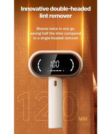 Rechargeable Lint Shaver - Dual Motor Fabric Defuzzer with 12-Leaf Blades Digital Display & 4 Speeds for Clothes & Sofas (Cream - Buy Online on SooperMarket.com