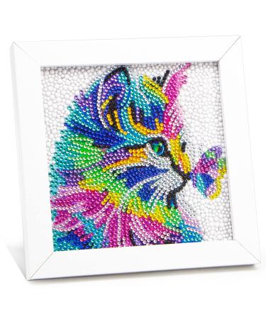 AyuqEjus 5D Diamond Painting Kits for Kids with 7.1X7.1Wooden Frame  Diamond Art for Kids Ages 6-12 by Number Kits DIY Painting Arts and Crafts Diamond Dots for Kids Gift (cat-Butterfly)
