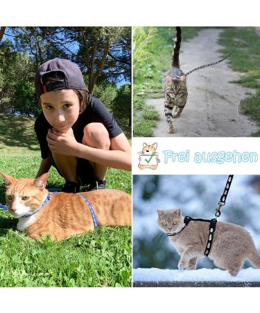 Adjustable Nylon Cat Leash (2 Pieces) - Soft Leash for Kittens Puppies & Rabbits | Marienk fer Print | Black & Blue - Buy Online on SooperMarket.com