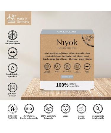 Natural Cosmetics Solid Shower Bar - 4-in-1 Body Hair Face & Beard Care - Athletic Grey Scent - 80g - Eco-Friendly & Vegan - Buy Online on SooperMarket.com