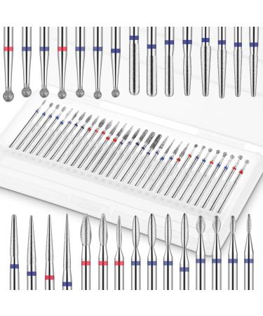 Cobee 30 Pcs Nail Drill Bits Set 3/32" Tungsten Carbide Drill Safety Bits for Cuticle Electric Nail Cutter Professional Nail Remover Extension Diamond Bit for Acrylic Gel Nails Manicure Supplies Tool