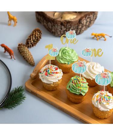 Rsstarxi 24 Pack Pumpkin One Cupcake Toppers Pumpkin 1st Birthday Cupcake Picks Decorations for Fall Theme Baby Shower Kids First Birthday Party Cake Decorations Supplies Blue Design 12 Blue - Buy Online on SooperMarket.com