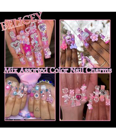 BELICEY White Bow Nail Art Charms - 1000PCS Resin Kawaii Nail Jewels in Multi Shapes for DIY Nail Designs - Includes Tweezer & Pickup Pencil - Buy Online on SooperMarket.com
