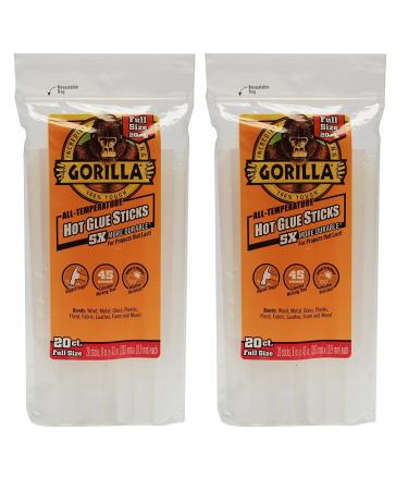 Gorilla 3032016 Hot Glue Sticks 8" Full Size (20 Count), Clear (2 PACK)