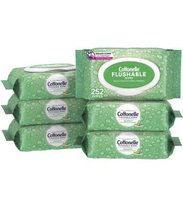 Cottonelle GentlePlus Flushable Wet Wipes with Aloe & Vitamin E, Adult Wet Wipes, 6 Flip-Top Packs (42 Wipes per Pack), 252 Total Wipes 42 Count (Pack of 6)