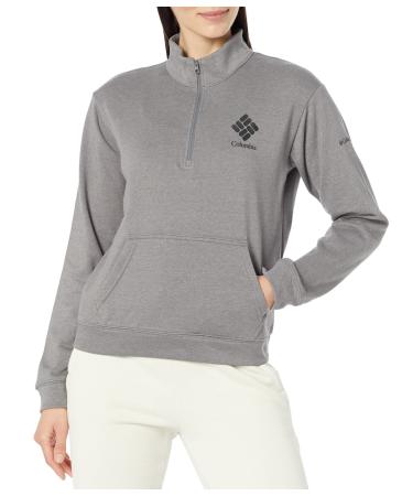 Columbia Women's Trek French Terry Half Zip City Grey Heather/Black Csc Stacked Logo Small