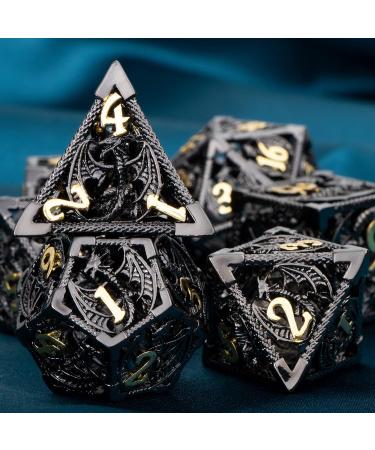 ARUOHHA Hollow DND Metal Dice Set Black Gold Dungeons and Dragons Dice D and D Dice Role Playing Games D+D Polyhedral Dice 7PCS RPG D&D Dice with Gift Box D20 D12 D10 D8 D6 D4 - Buy Online on SooperMarket.com