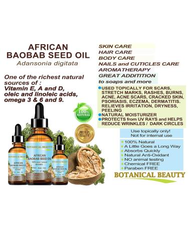 African Baobab Seed Oil 100% Pure - Cold-Pressed Carrier Oil for Skin Hair Nails | 15ml | Vitamin C Rich by Botanical Beauty - Buy Online on SooperMarket.com