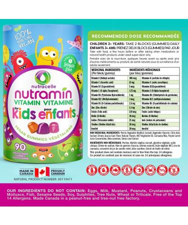 NUTRACELLE NUTRAMIN Children's Daily Vegan Multivitamin Gummies Vitamin C D2 & Zinc for Immunity Plant-Based Sugar-Free Nut-Free Gluten-Free with Biotin Vitamin A B B6 B12 +More 90 Ct (45 Day Supply) - Buy Online on SooperMarket.com