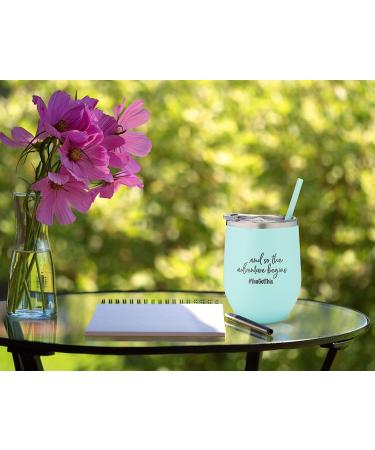 Personalized Insulated Wine Tumbler - Adventure Awaits - Mint - 12 oz - Buy Online on SooperMarket.com
