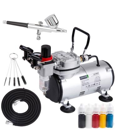 Timbertech Airbrush Kit with Compressor AS18-2K Basic Start Kit with Air Hose  Cleaning Brush & Test Paints for Hobby  Body Tattoo  Graphic and Any Other Airbrush Application