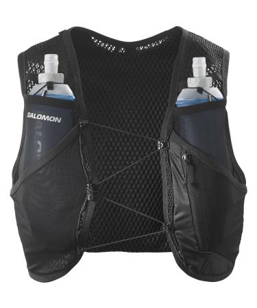Salomon Active Skin 4 Unisex Hydration Vest Trail Running Hiking MTB with Hydration Bottles L BLACK / METAL