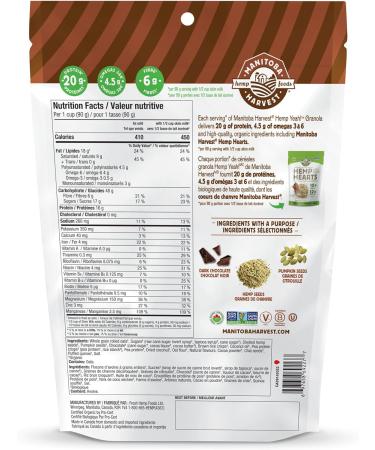 Manitoba Harvest Hemp Yeah! Granola Dark Chocolate 283 g with 20 g of Protein 4.5 g Omegas 3 g of Fibre and 10 g Sugar Per Serving Organic Non-GMO (Pack of 6) Packaging May Vary 6 Pack Dark Chocolate - Buy Online on SooperMarket.com