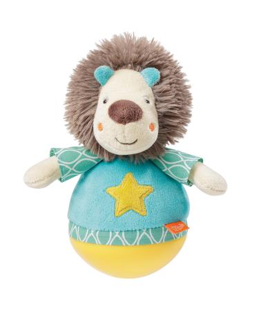 Fehn Stahlaufm nnchen Baby Lion - Standing figure Motoric toys grip feel and nudge - baby toys lion with a stand -up function and bell for babies and toddlers from 0+ months