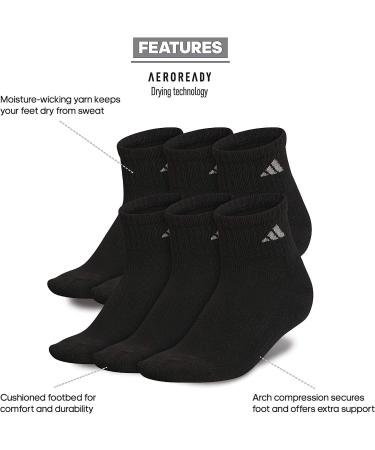 adidas Women's Athletic Cushioned Quarter Socks (6-Pair) - Black/Aluminum - Medium Size - Buy Online on SooperMarket.com
