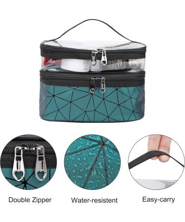 Double-Layered Cosmetic Bag | Waterproof Travel Makeup Organizer for Men & Women | Large Transparent Green Case - Buy Online on SooperMarket.com