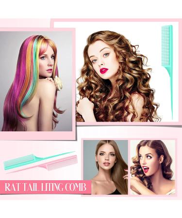 2-Pack Carbon Fiber Rat Tail Teasing Combs - Anti-Static, Heat Resistant for Volume & Styling (Pink & Green) - Buy Online on SooperMarket.com