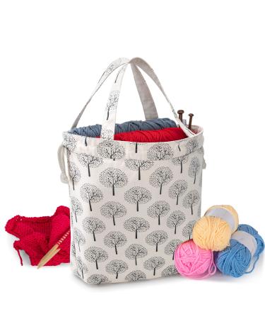 Teamoy Knitting Tote Bag with Drawstring Closure, Portable Yarn Storage Bag for Knitting Needles, Yarn Skein and Crochet Supplies, Tree (Bag Only)