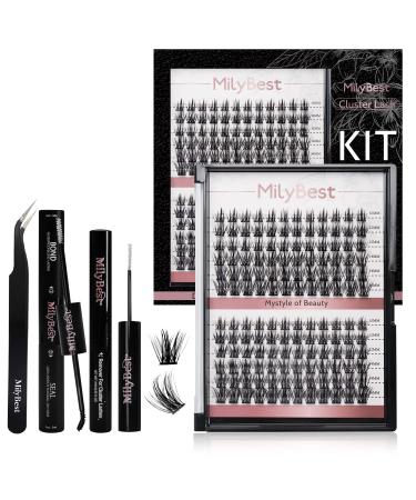 MilyBest DIY Lash Extension Kit 144 Pcs Individual Lashes Lash Bond and Seal Mascara Brush Eyelash Glue Remover Lash Applicator Tool Lash Clusters Kit for Eyelash Extensions Beginners Easy to Apply at Home (Kit  M03) D(1...