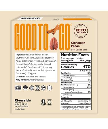 GOOD TO GO Soft Baked Bars - Cinnamon Pecan, 9 Pack | Gluten-Free, Keto, Paleo, Low Carb Snacks - Buy Online on SooperMarket.com