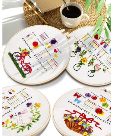 TINDTOP Embroidery Kit for Beginners - 4 Pack Cross Stitch Practice Kits with Threads, Hoops & Cloth - Learn Hand Stitch Technique with Embroidery Skills - Ideal for Craft Lovers - Buy Online on SooperMarket.com