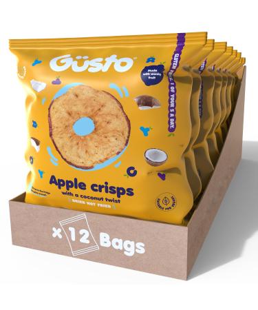 Gusto snacks crispy apple chips with coconut rich in fiber vegan gluten -free and vegetarian.Healthy snack box tired dried fruit chips - 20g (12 bags).Apple - coconut