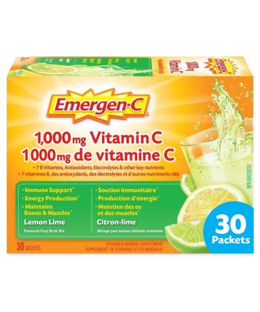 Emergen-C Lemon-Lime (30 Count) 1000mg Vitamin C / Electrolytes / B Vitamins Mineral Supplement Lemon 30 count (Pack of 1)