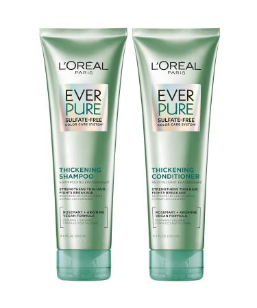 L'Oreal Paris Thickening Sulfate Free Shampoo and Conditioner, Thickens + Strengthens Thin, Fragile Hair, EverPure, 1 Hair Care Kit