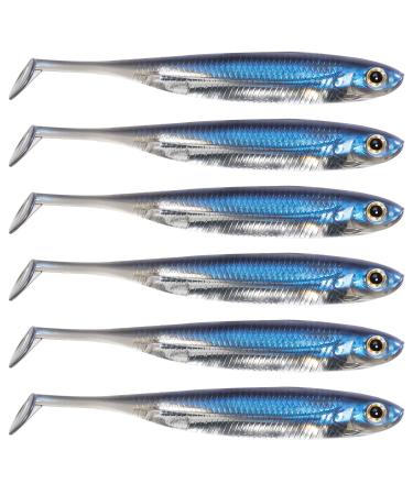 Dr.Fish Paddle Tail Swimbaits, Soft Plastic Fishing Lures for Bass Fishing, 2-3/4 to 4-3/4 Inches, Swim Shad Bait Minnow Lures Drop Shot Fishing Lures Fluke Baits Blue 3-1/8"_6 Pack