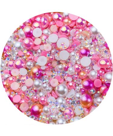 Mix Resin Rhinestones Half Round Pearls 30g Flatback Rhinestones Half Pearl Beads for Crafts Multi Size 3mm-10mm Half Pearl Rhinestone for Bottles Tumblers Nail Art Clothes Shoes (Pink Series)