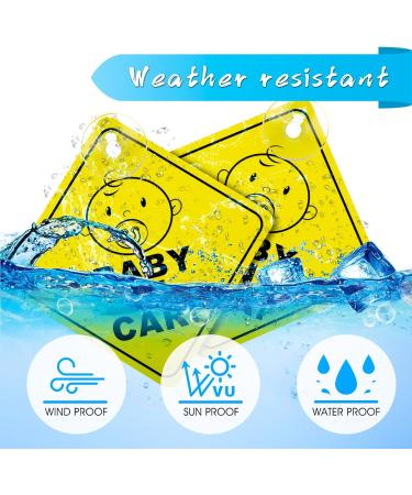 Bewudy 2 PCS Baby on Board Car Warning Sign - Reusable Yellow Baby in Car Sticker with Suction Cups - Buy Online on SooperMarket.com
