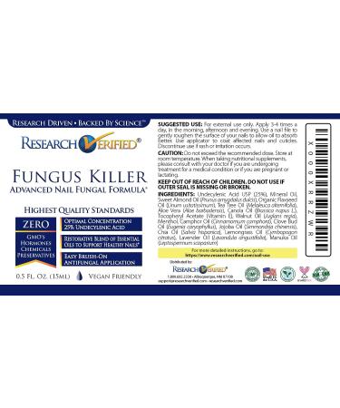 Research Verified Nail Fungus Killer - 100% Natural Anti Fungal Nail Solution with Undecylenic Acid - 1 Month Supply - Buy Online on SooperMarket.com