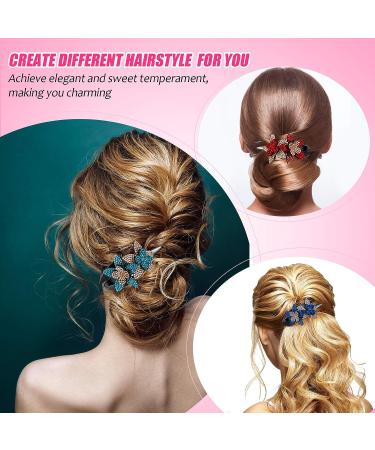 Rhinestone Double Flower Hair Clip Set - 8 Pieces | Crystal Glitter Hair Accessories for Women and Girls - Buy Online on SooperMarket.com