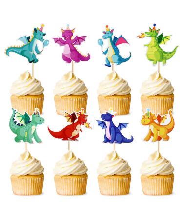 24 pieces dragon theme cupcake topper mythical stories Torte decoration picks realistic cake attachment tortendendeko young wedding birthday event party animals topic party decoration care dragon-5