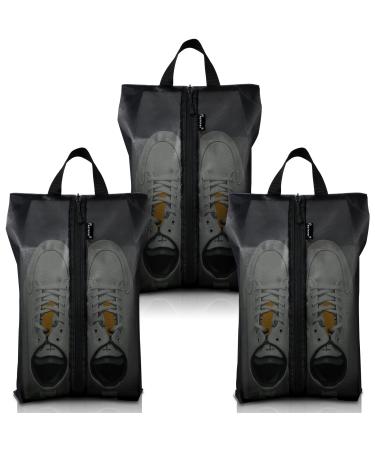 Shoe Bags for Travel, 3 Pack XX-Large Waterproof Shoe Bags for Women & Men, Translucent Design protable Shoe organizer bag for Packing with Sturdy Zipper(Black) Black 3pack