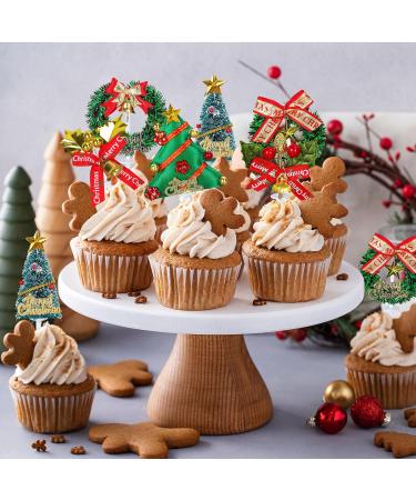 Whaline 24Pcs Christmas Cupcake Toppers 6 Design Xmas Tree Wreath Cupcake Picks Colorful Merry Christmas Cake Toppers Home Party Decor for Christmas Winter Holiday Birthday Party Cake Decorations - Buy Online on SooperMarket.com