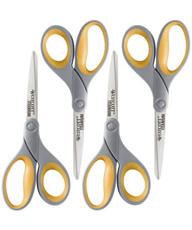 Westcott 17598 8-Inch Titanium Scissors For Office and Home, Yellow/Gray, 4 Pack