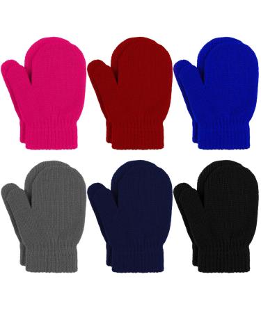 URATOT 6 Toddler Knitted Mittens Magic Stretch Gloves Winter Warm Knitted Soft Baby Mittens 5-8 Years Black grey navy jujube Red royal Blue hot Pink