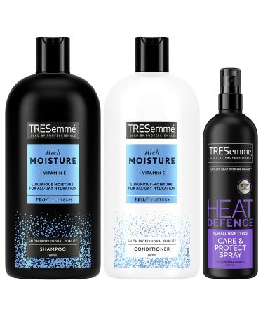 TRESemme Rich Moisture Shampoo Conditioner & Heat Defence Spray Care + Styling Regime Bundle 3 Piece 700 ml (Pack of 3)