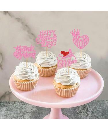 Cyodoos 24 Pcs Happy Mothers Day Cupcake Toppers Glitter Cake Toppers Cupcake superman Thank you Mom Happy Birthday Party Supplies Decorations Pink - Buy Online on SooperMarket.com