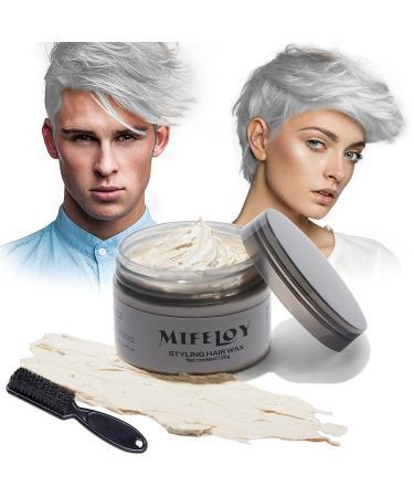 120g Temporary Silver White Hair Color Wax with Dye Brush Instant Natural Hairstyle Cream Disposable Coloring Mud for Men Women Washable Styling Pomades for Party Cosplay DIY Halloween