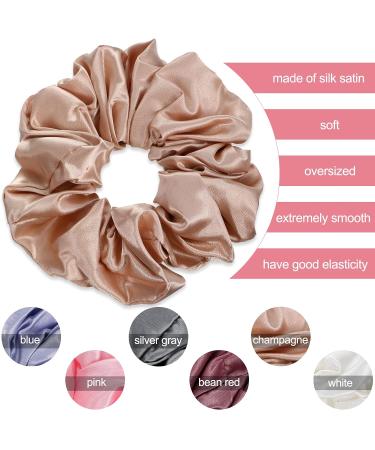 6-Piece Oversized Satin Hair Tie Set - Soft Silk Elastic Ponytail Holders for Girls in Champagne White Silver Gray Light Pink Bean Red Light Blue - Buy Online on SooperMarket.com