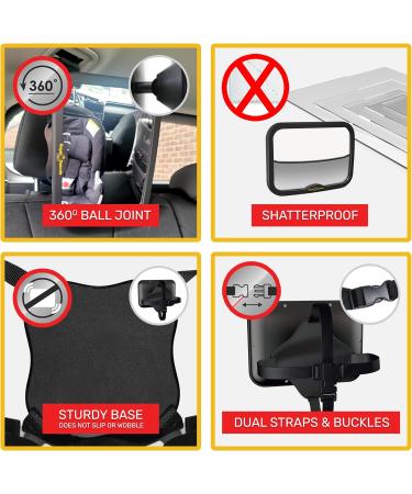 Royal Rascals Baby Car Mirror Safest Shatterproof Back Seat Mirror For Car Crystal Clear Rear View Car Mirror For Baby Baby Car Seat Mirror Car Seat Accessories incl Baby on Board Sign Black - Buy Online on SooperMarket.com