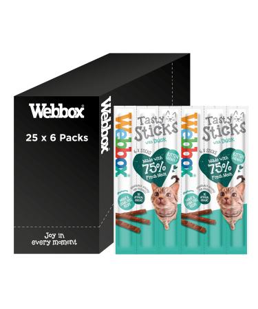 Webbox Tasty Sticks Cat Treats Duck - Kitten Friendly Wheat and Grain Free No Artificial Colours (25 x 6 Packs)