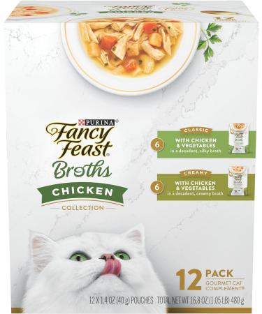 Purina Fancy Feast Limited Ingredient Wet Cat Food Complement Variety Pack, Broths Chicken Collection - (12 count) 1.4 oz. Pouches (Pack of 1)